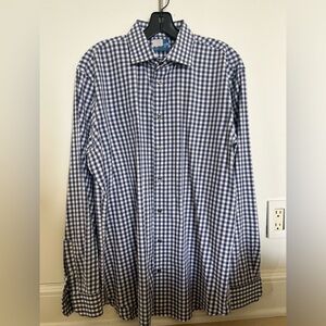 Men’s navy and white plaid shirt size large